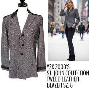 Y2K 2000'S LEATHER TWEED ST. JOHN COLLECTION BLAZER SZ. 8 EUC